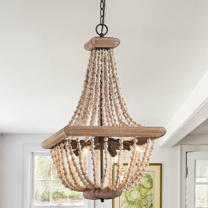 Regas 4-Light Wood Bead Candle Style Chandelier - Sweatfully