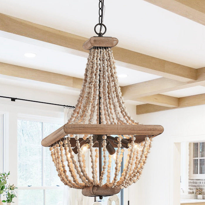 Regas 4-Light Wood Bead Candle Style Chandelier - Sweatfully