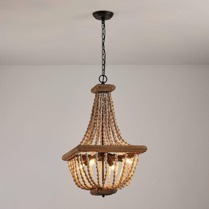 Regas 4-Light Wood Bead Candle Style Chandelier - Sweatfully
