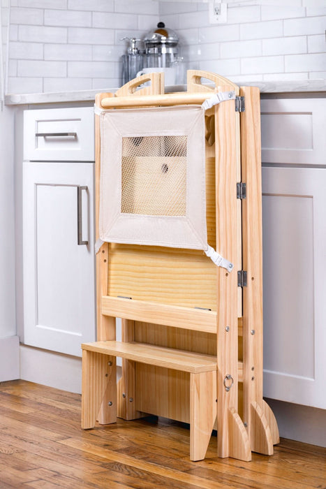 Laurel 4-in-1 Foldable Kitchen Tower, Step Stool, Slide & Chalkboard for Toddlers - Sweatfully