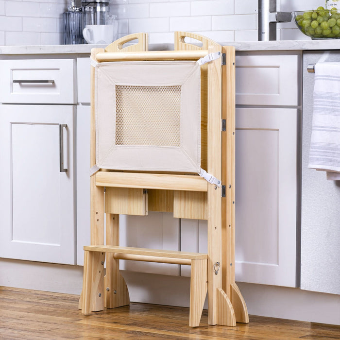 Laurel 4-in-1 Foldable Kitchen Tower, Step Stool, Slide & Chalkboard for Toddlers - Sweatfully