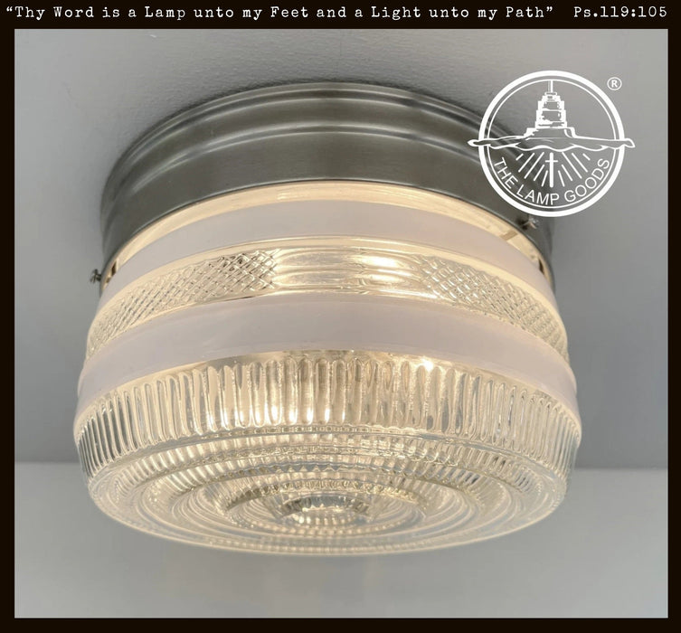 RETRO 1960's Antique DRUM Flush Mount Ceiling Light Brushed Nickel - Sweatfully