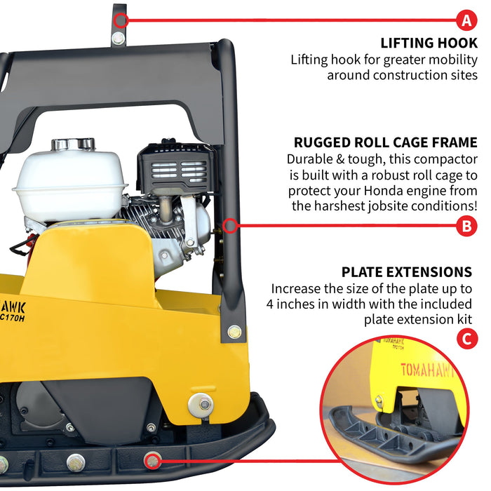 6.5 HP Honda Reverse Hydraulic Plate Compactor for Asphalt, Aggregate, Cohesive Soil Compaction - Sweatfully