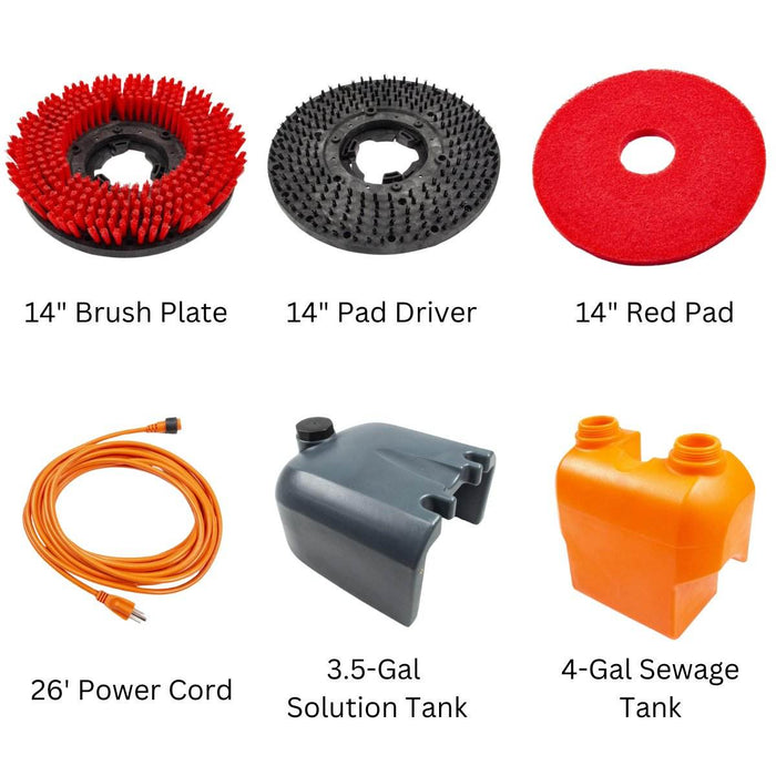 SUNMAX RT15AC 14“ Walk Behind Floor Scrubber Machine for Industrial Commercial Use, 26 ft Cord Offers Uninterrupted Power Supply - Sweatfully
