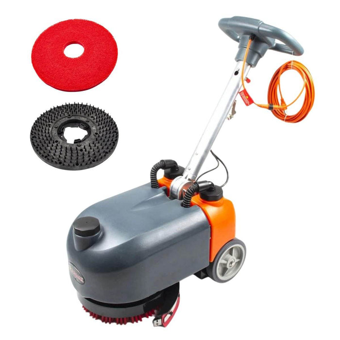 SUNMAX RT15AC 14“ Walk Behind Floor Scrubber Machine for Industrial Commercial Use, 26 ft Cord Offers Uninterrupted Power Supply - Sweatfully