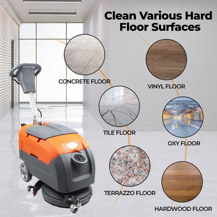 SUNMAX RT35 17" Walk-behind Floor Scrubber Machine, 19000 sqft/h, with Anti-Collision Wheel - Sweatfully
