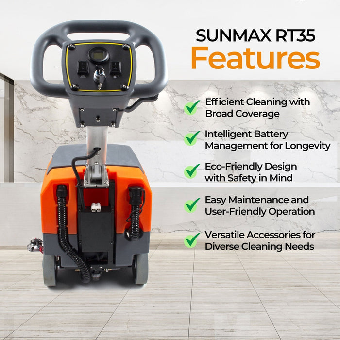 SUNMAX RT35 17" Walk-behind Floor Scrubber Machine, 19000 sqft/h, with Anti-Collision Wheel - Sweatfully