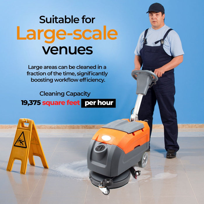 SUNMAX RT35 17" Walk-behind Floor Scrubber Machine, 19000 sqft/h, with Anti-Collision Wheel - Sweatfully