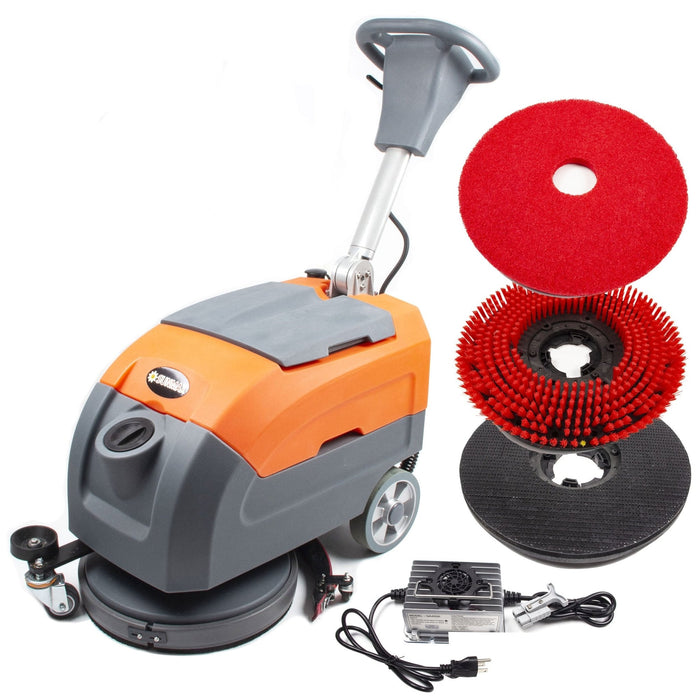 SUNMAX RT35 17" Walk-behind Floor Scrubber Machine, 19000 sqft/h, with Anti-Collision Wheel - Sweatfully