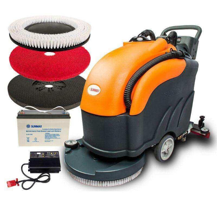 SUNMAX RT50 Battery Powered Walk-Behind Floor Scrubber, 22" Brush Cleaning Path, 30000 Sqft/h Efficiency - Sweatfully