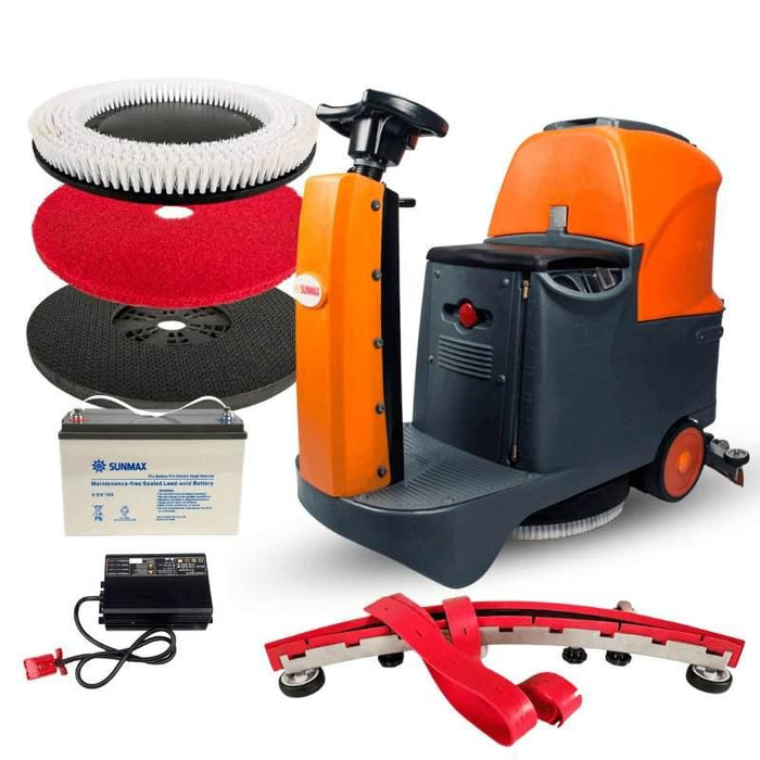 SUNMAX RT70 Ride-On Floor Scrubber Machine, 22" Brush Cleaning Path, 48000 Sqft/h Efficiency - Sweatfully