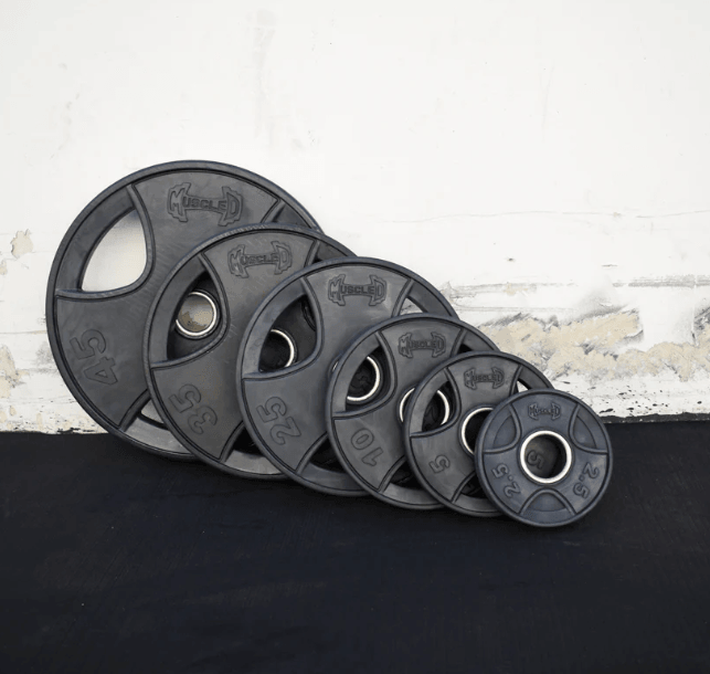 Hard Chrome Olympic Bar and Olympic Rubber Weight Plate Sets - Sweatfully