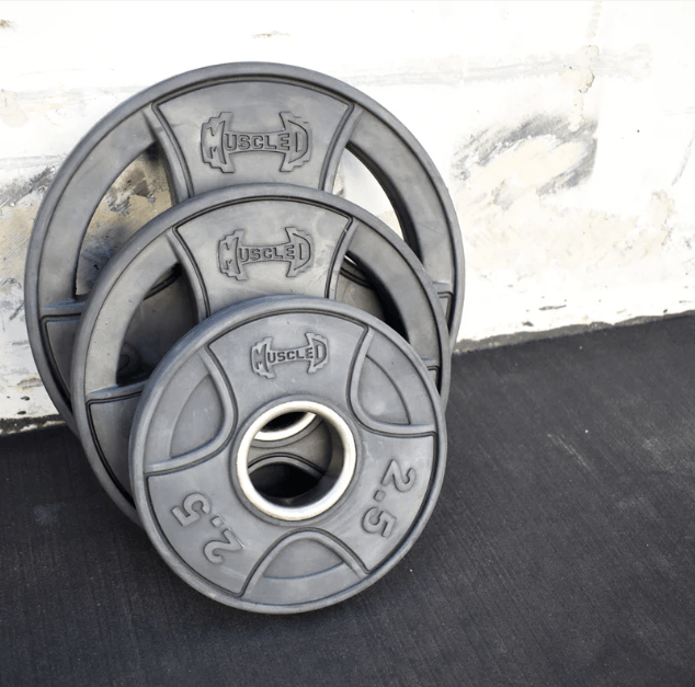 7' Hard Chrome Triple Bearing Olympic Bar and Bumper Plate Set - Sweatfully