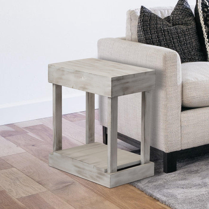 Rustic Wood Square Side Table with Shelf - Sweatfully