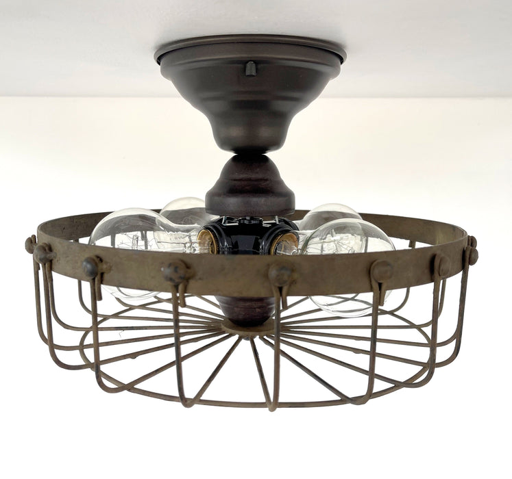 Rustic Industrial Cage Ceiling Light Fixture - Sweatfully