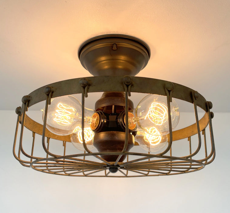 Rustic Industrial Cage Ceiling Light Fixture - Sweatfully