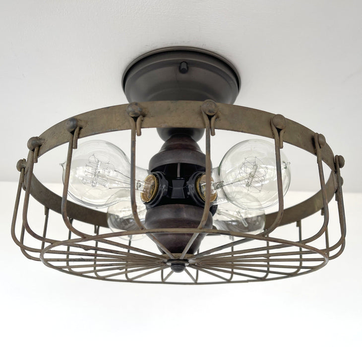 Rustic Industrial Cage Ceiling Light Fixture - Sweatfully