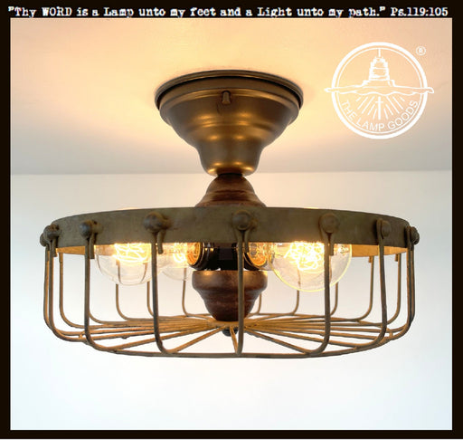 Rustic Industrial Cage Ceiling Light Fixture - Sweatfully