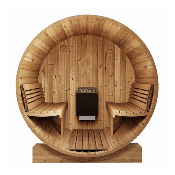 SaunaLife Model E7G Ergo Series 4-Person Outdoor Sauna Barrel With Glass Front [SL-MODELE7G] (SAK81934) - Sweatfully
