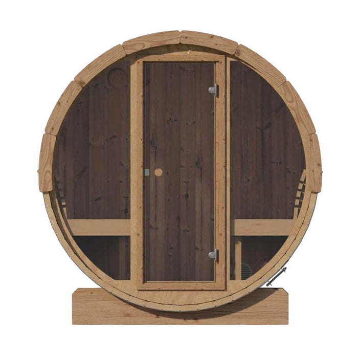 SaunaLife Model E7G Ergo Series 4-Person Outdoor Sauna Barrel With Glass Front [SL-MODELE7G] (SAK81934) - Sweatfully