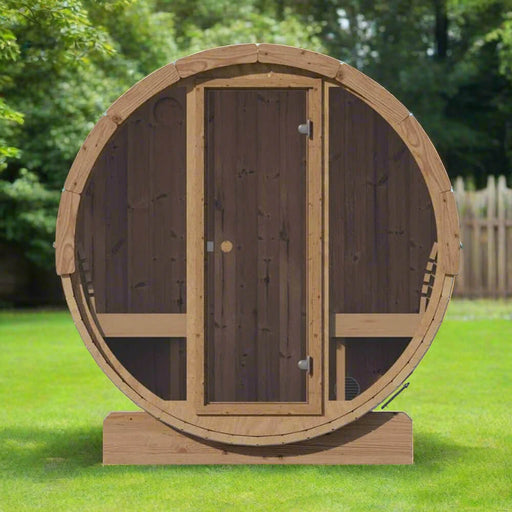 SaunaLife Model E7G Ergo Series 4-Person Outdoor Sauna Barrel With Glass Front [SL-MODELE7G] (SAK81934) - Sweatfully