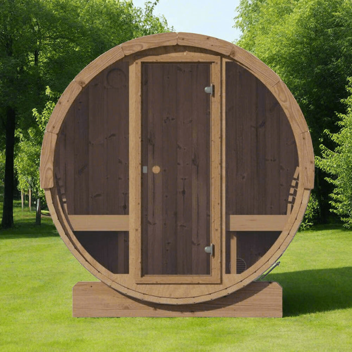 SaunaLife Model E8G Ergo Series 6-Person Outdoor Sauna Barrel With Tempered Glass Front [SL-MODELE8G] (SAK92814) - Sweatfully