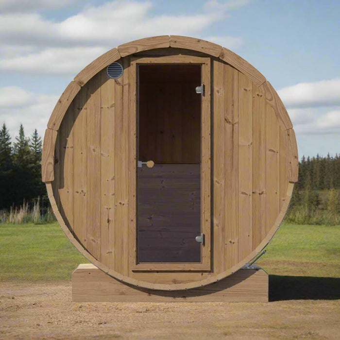 SaunaLife Model E8W Ergo Series 6-Person Outdoor Thermo-Spruce Sauna Barrel [SL-MODELE8W] (SAK92573) - Sweatfully