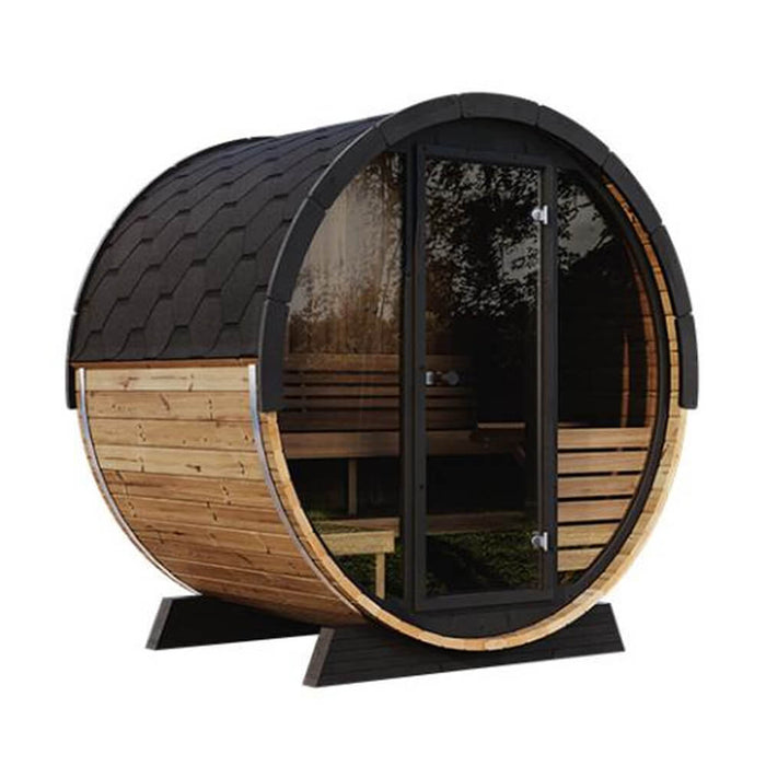 SaunaLife Model EE6G Ergo Series 4-Person Outdoor Sauna Barrel With Tempered Glass Front [SL-MODELEE6G] (SAK39412) - Sweatfully