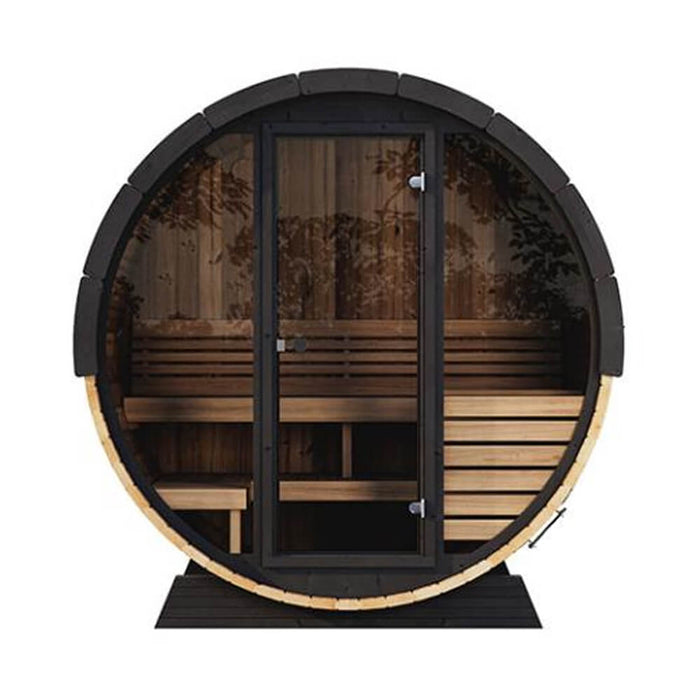 SaunaLife Model EE6G Ergo Series 4-Person Outdoor Sauna Barrel With Tempered Glass Front [SL-MODELEE6G] (SAK39412) - Sweatfully