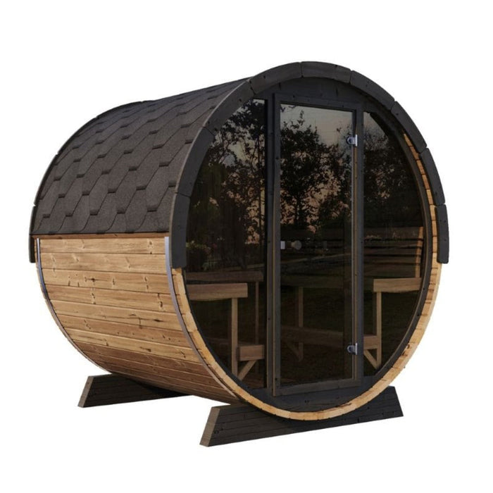 SaunaLife Model EE8G Ergo Series 6-Person Outdoor Sauna Barrel With Tempered Glass Front [SL-MODELEE8G] (SAK95812) - Sweatfully