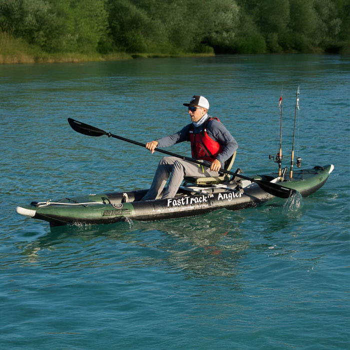 Sea Eagle 385FTA FastTrack 2 Persons Angler Inflatable Hunter Green Fishing Kayak, 12FT [385FTA] (SAK80139) - Sweatfully