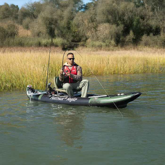 Sea Eagle 385FTA FastTrack 2 Persons Angler Inflatable Hunter Green Fishing Kayak, 12FT [385FTA] (SAK80139) - Sweatfully