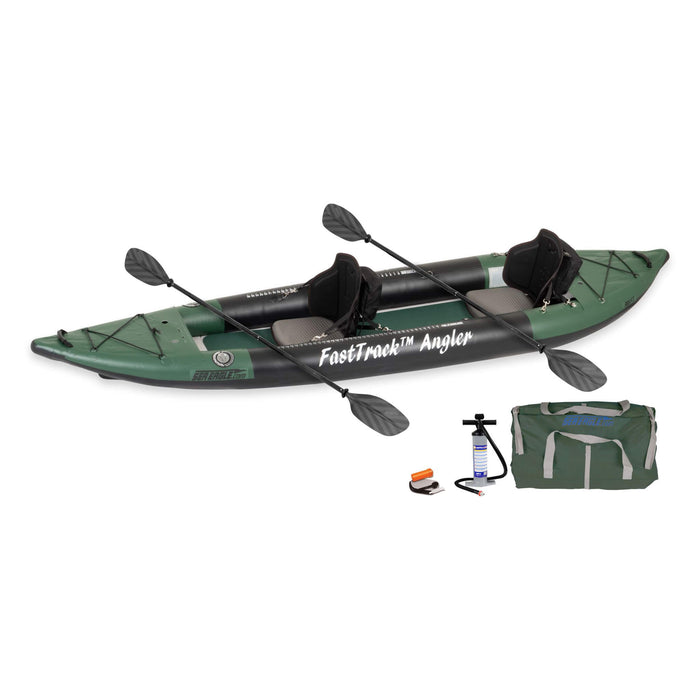 Sea Eagle 385FTA FastTrack 2 Persons Angler Inflatable Hunter Green Fishing Kayak, 12FT [385FTA] (SAK80139) - Sweatfully