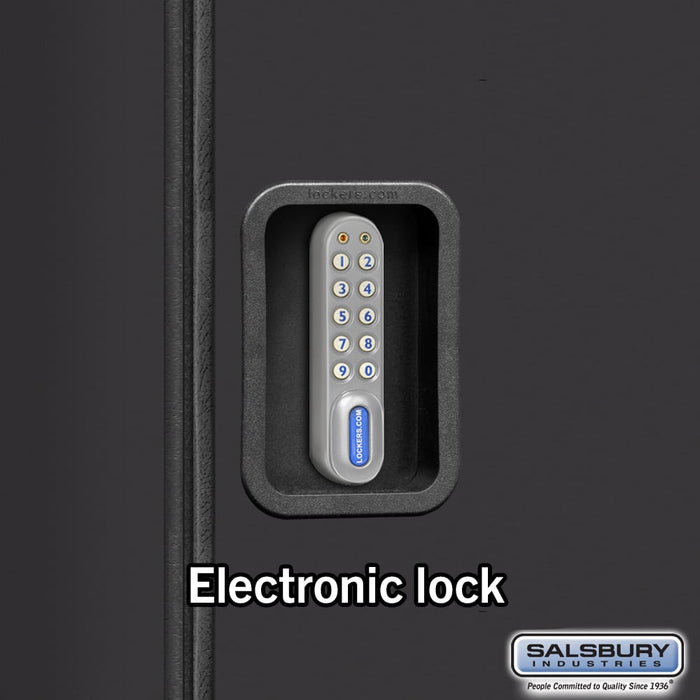 Salsbury 12" Wide Six Tier Box Style Designer Wood Locker - 3 Wide - 6 Feet High - 21 Inches Deep - Black - Silver Electronic Locks - Sweatfully