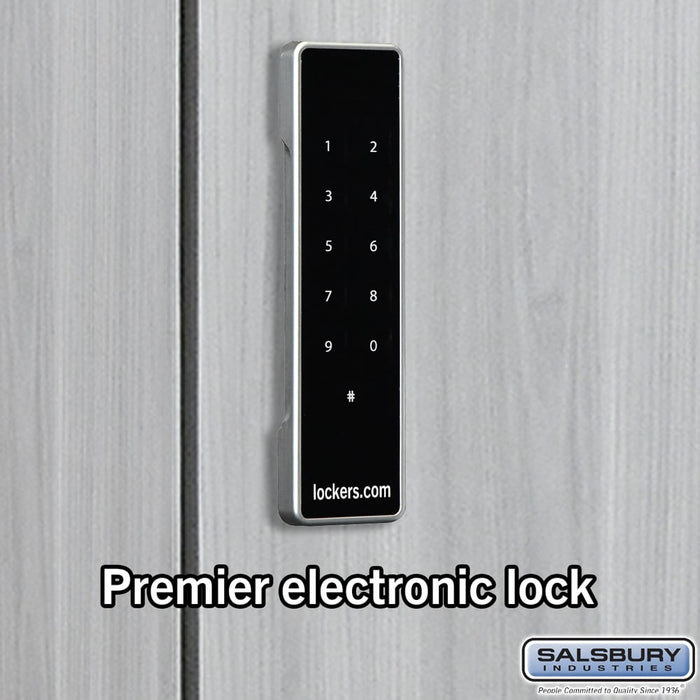 Salsbury 12" Wide Premier Wood Locker - Four Tier - 3 Wide - 6 Feet High - 15" Deep - Silver Teak - Electronic Locks - Sweatfully