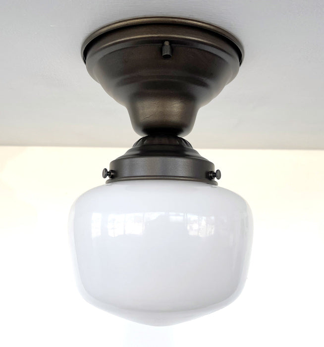 Simple Schoolhouse CEILING LIGHT Fixture of Milk Glass - Sweatfully
