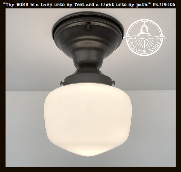 Simple Schoolhouse CEILING LIGHT Fixture of Milk Glass - Sweatfully