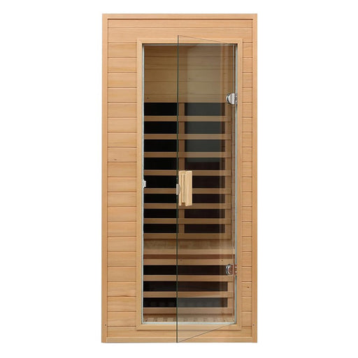 Single-Person Indoor Low EMF FAR Infrared Heat Hemlock Wood Personal Home Spa Sauna, 1200W (SAK27463) - Sweatfully