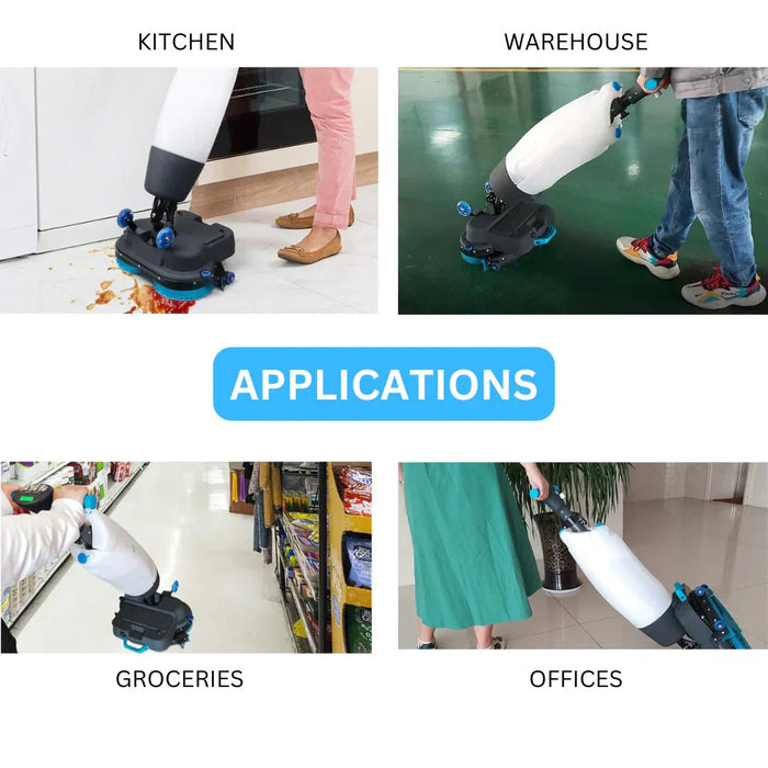 SUNMAX SM430 17" Walk-behind Floor Scrubber Machine, 360 Degree Rotating Head, 10000 sqft/h, Cordless Rechargeable Lithium Battery - Sweatfully