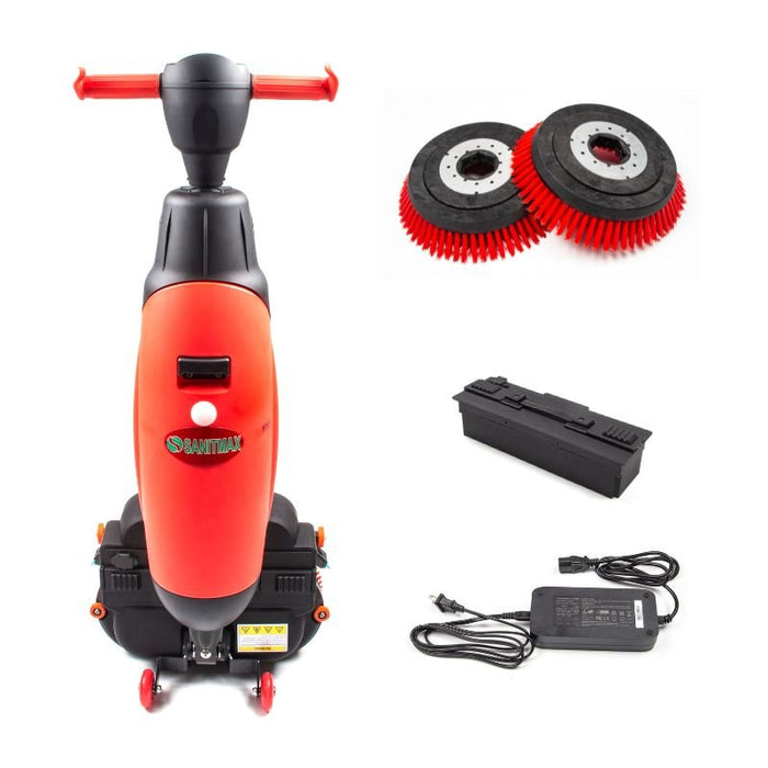 SUNMAX SM430 17" Walk-behind Floor Scrubber Machine, 360 Degree Rotating Head, 10000 sqft/h, Cordless Rechargeable Lithium Battery - Sweatfully