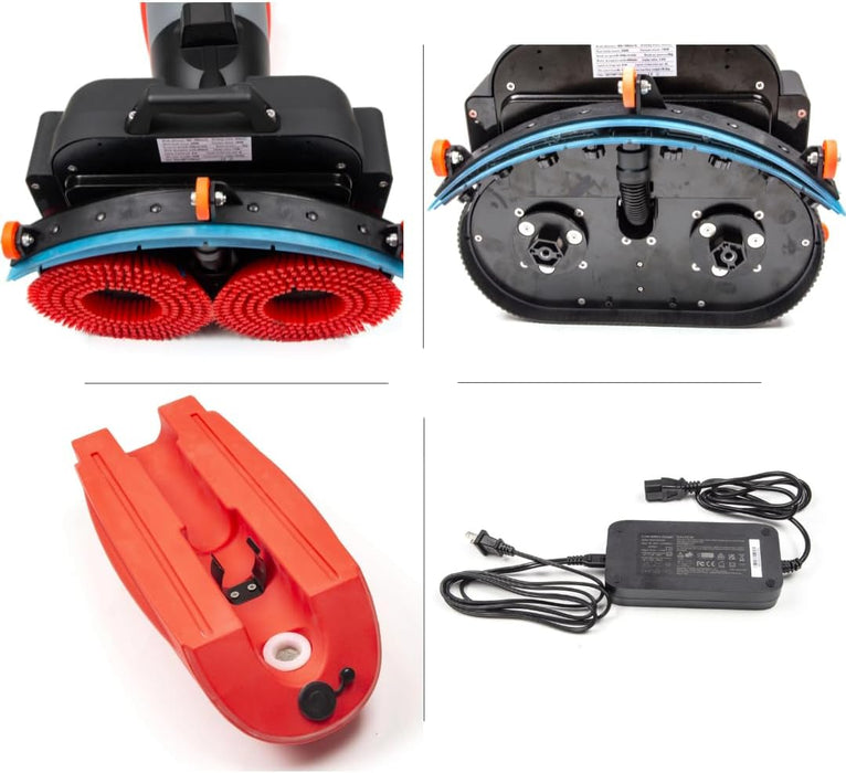 SM430 17" Walk-behind Floor Scrubber Machine, 360 Degree Rotating Head, 10000 sqft/h, Cordless Rechargeable Lithium Battery - Sweatfully