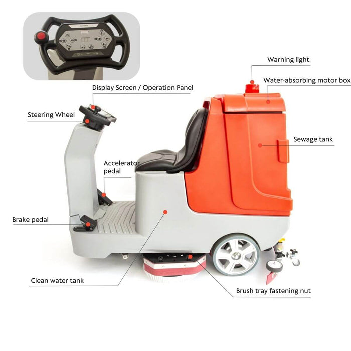 SUNMAX SM860 34" Ride-On Floor Scrubber Dryer Machine - Sweatfully