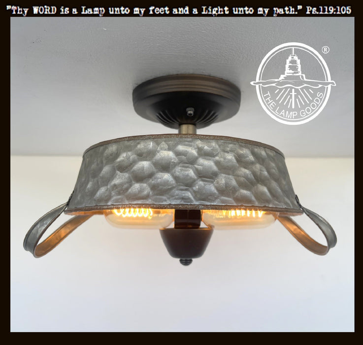 Flat Rustic Tub Ceiling Light Galvanized Beehive - Sweatfully