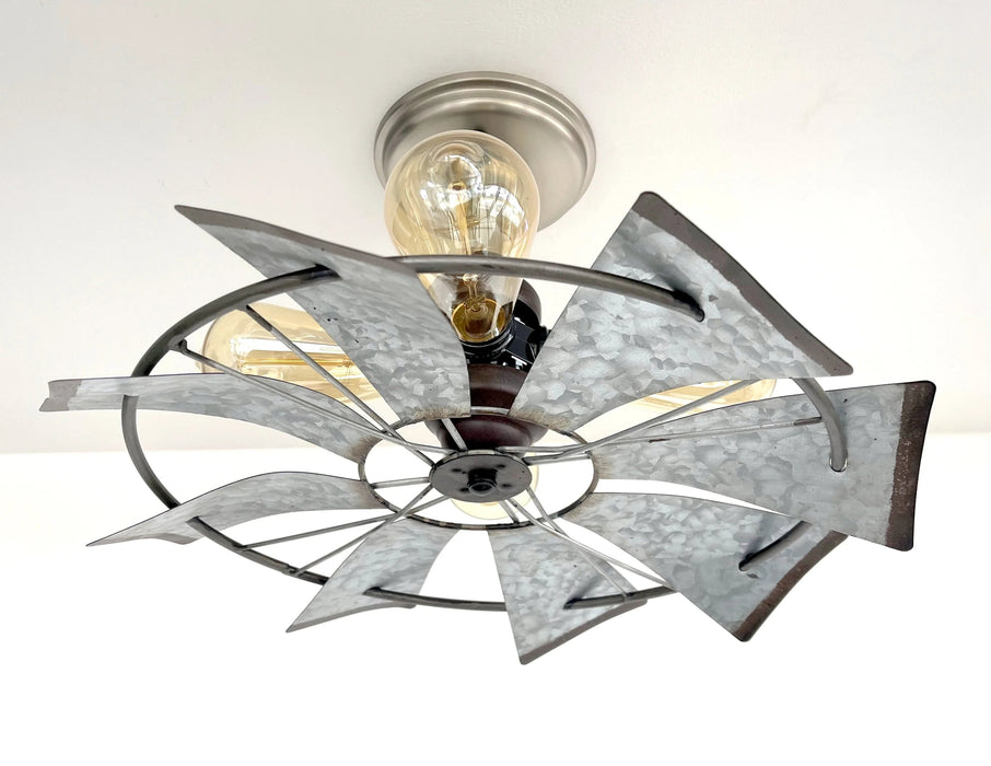 Farmhouse Galvanized Windmill Ceiling Light 16" - Sweatfully