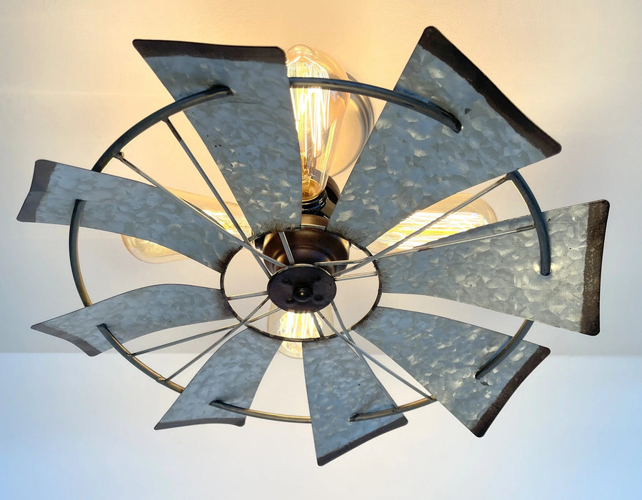 Farmhouse Galvanized Windmill Ceiling Light 16" - Sweatfully