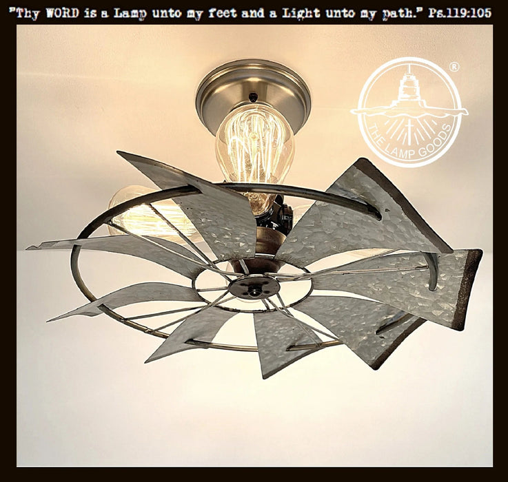 Farmhouse Galvanized Windmill Ceiling Light 16" - Sweatfully
