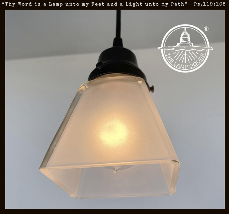 Vintage Frosted SQUARE 1960's PENDANT Light - Sweatfully