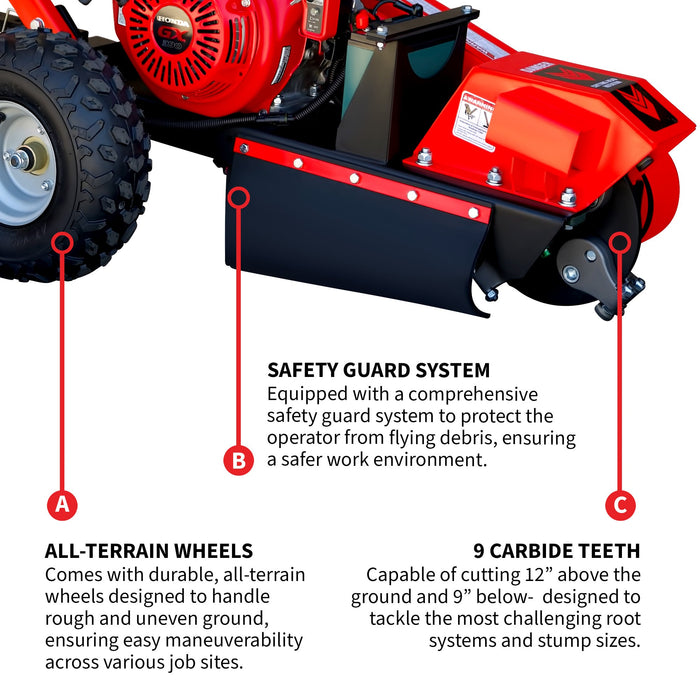 Stump Grinder with 12" Blades 13HP Honda GX390 Off-Road Tree Stump Removal - Sweatfully