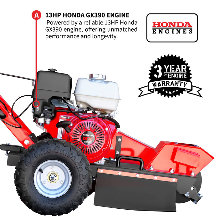 Stump Grinder with 12" Blades 13HP Honda GX390 Off-Road Tree Stump Removal - Sweatfully