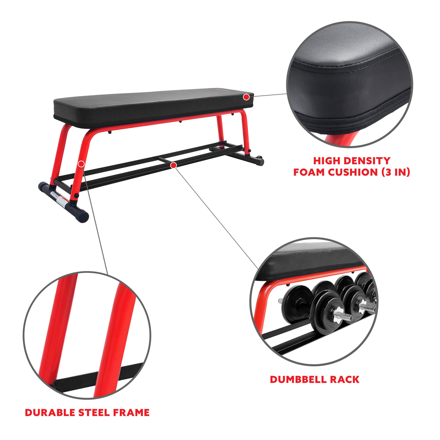 Sunny Health & Fitness Power Zone Premium Strength Flat Bench With ...